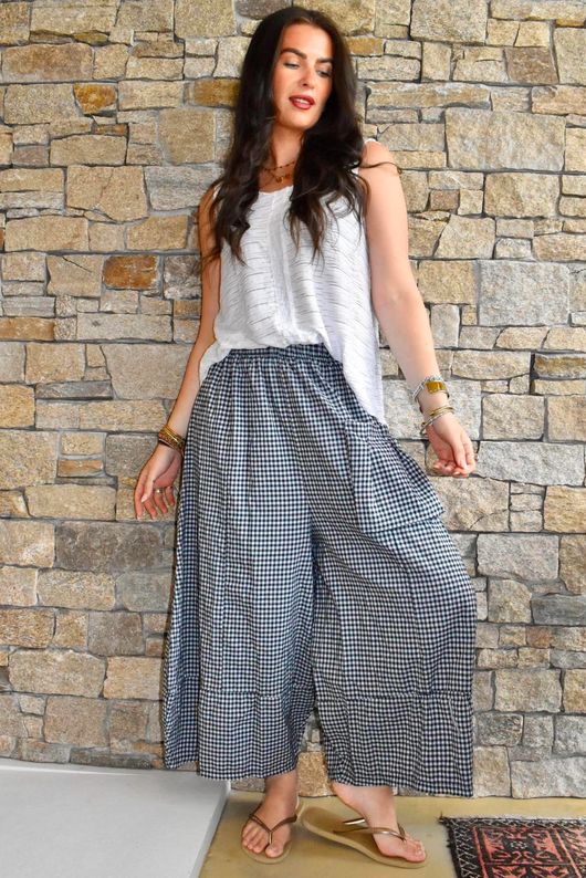 Arbi Gingham Pocket Culotte Pant Navy